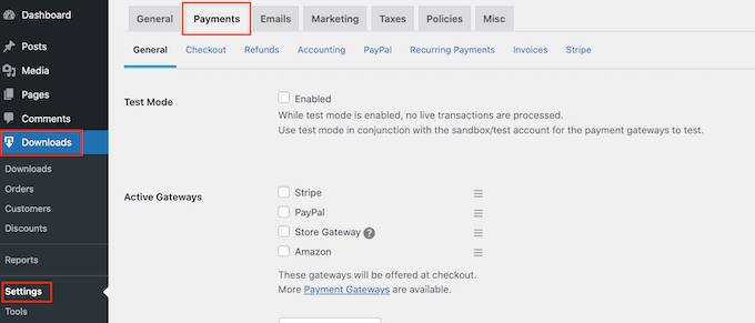 Configuración de pasarelas de pago en Easy Digital Downloads