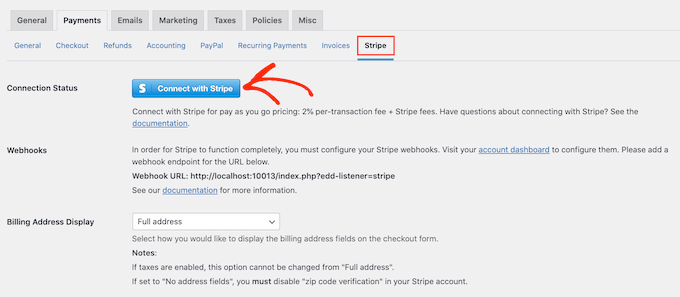 Configuración de Stripe para EDD