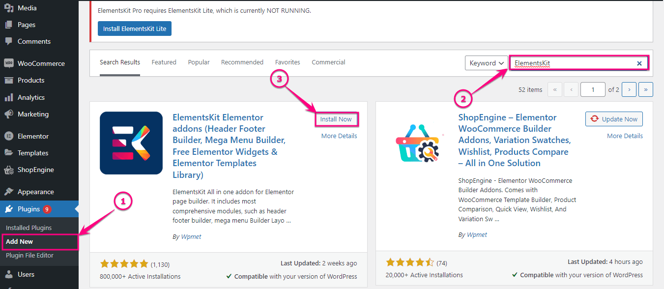 Instale ElementsKit, el control deslizante de WordPress antes y después