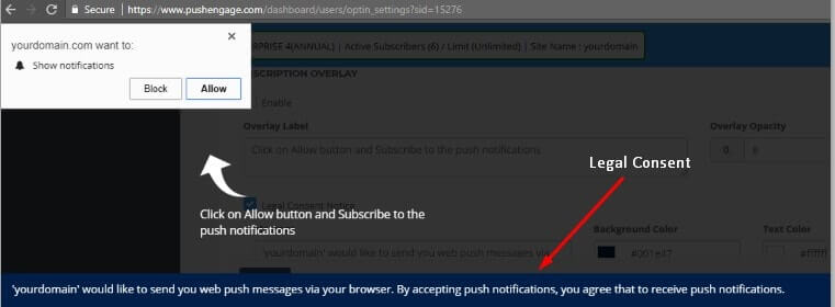 Consentimento legal para notificações push
