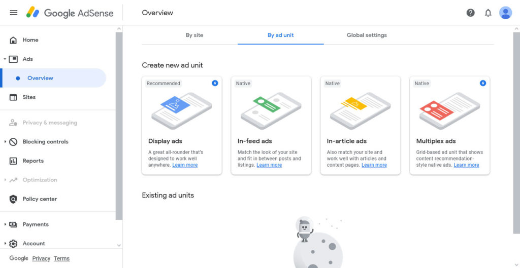 criar bloco de anúncios adsense