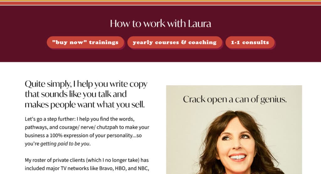 oferta de consultoria laura belgray no exemplo do site