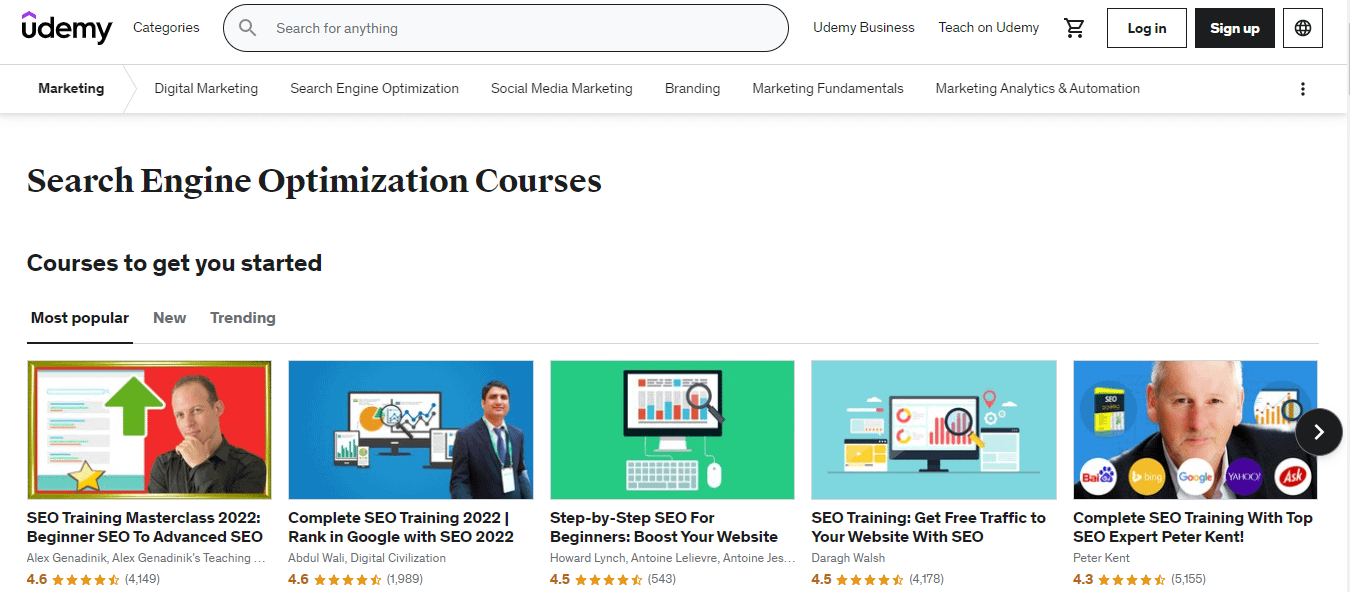 Udemy의 SEO 과정
