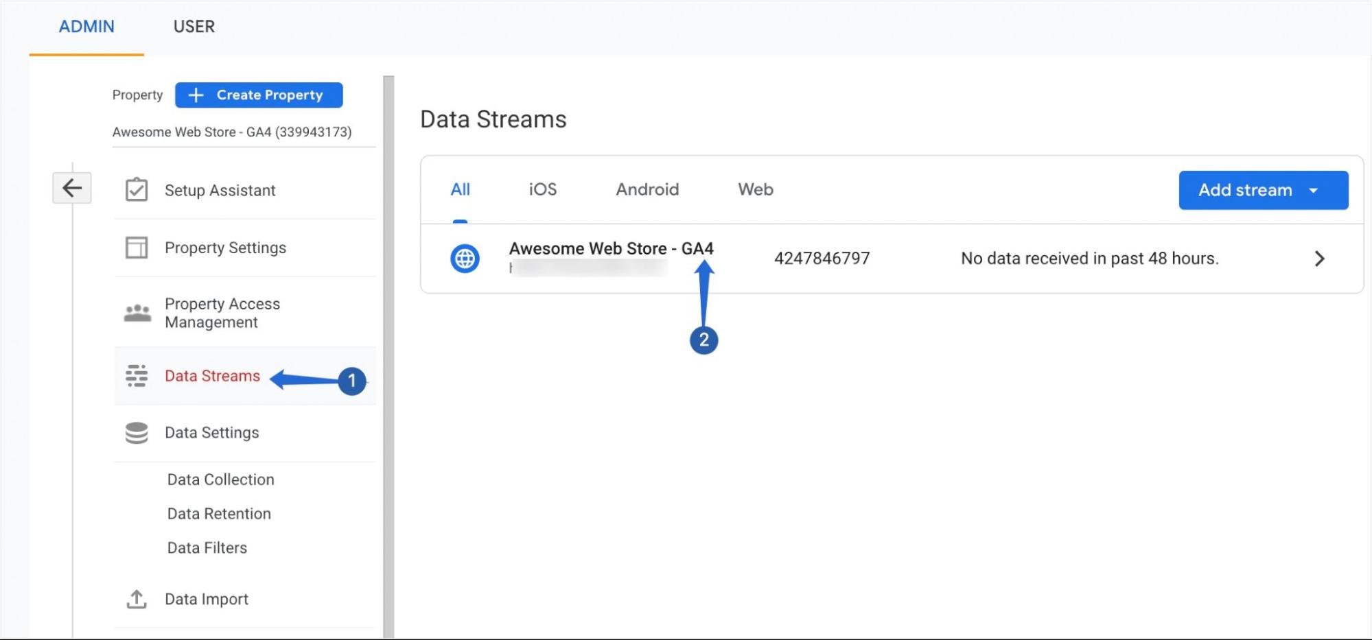Fluxo de dados do Google Analytics 4