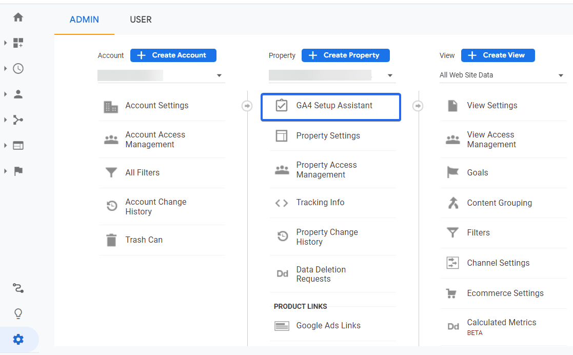 Assistente de configuração do GA4