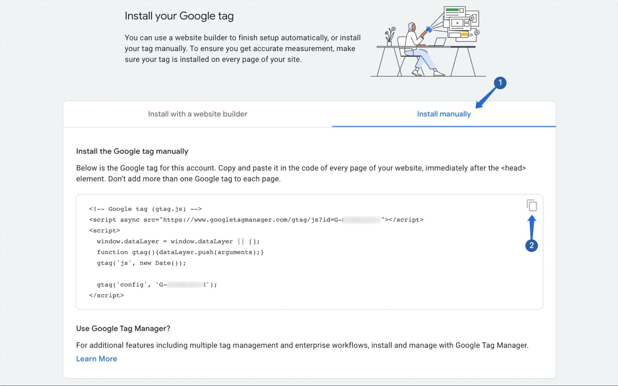 Copie a tag de rastreamento do Google Analytics 4