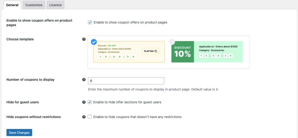 Personalización de descuento de visualización general