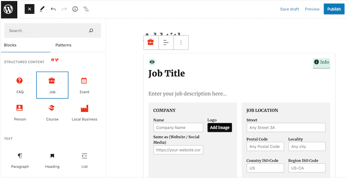 Configurando um bloco de esquema no WordPress