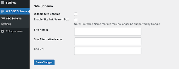 Definir configurações de esquema em todo o site para WordPress