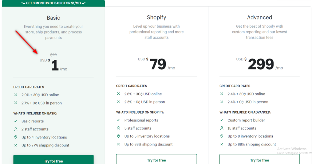 التسعير Shopify