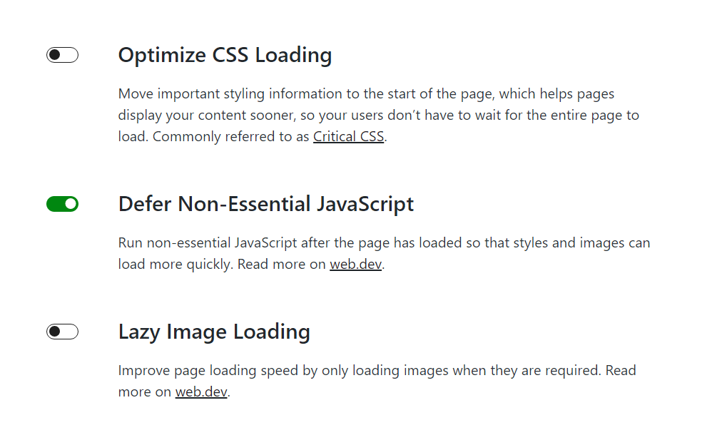 temel olmayan JavaScript'i erteleme seçeneği