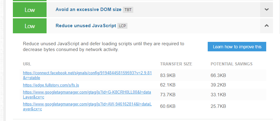 bir sitede kullanılmayan JavaScript dosyalarının listesi