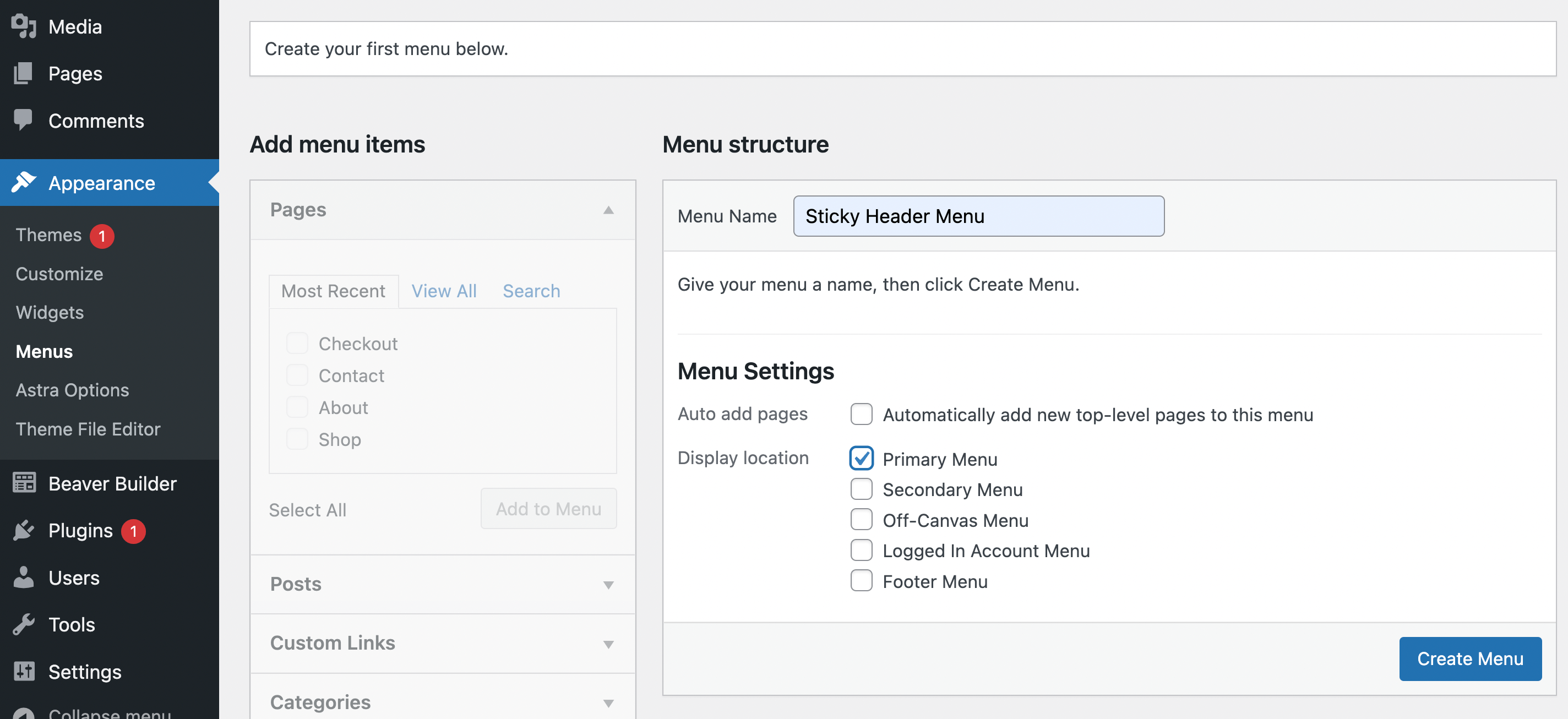 Nomeando um menu wordpress