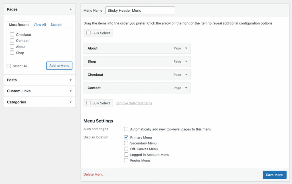 Criando um menu WordPress