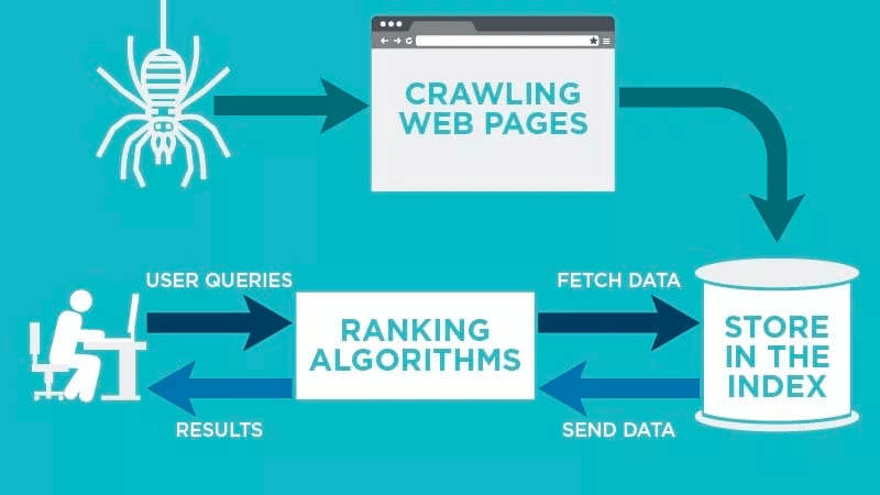 Proses langkah demi langkah menunjukkan perayapan web