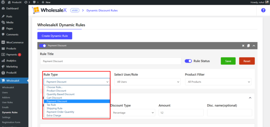 كيفية تقديم خصومات بالجملة مع WholesaleX 26 WholesaleX Rule Type Payment Discount