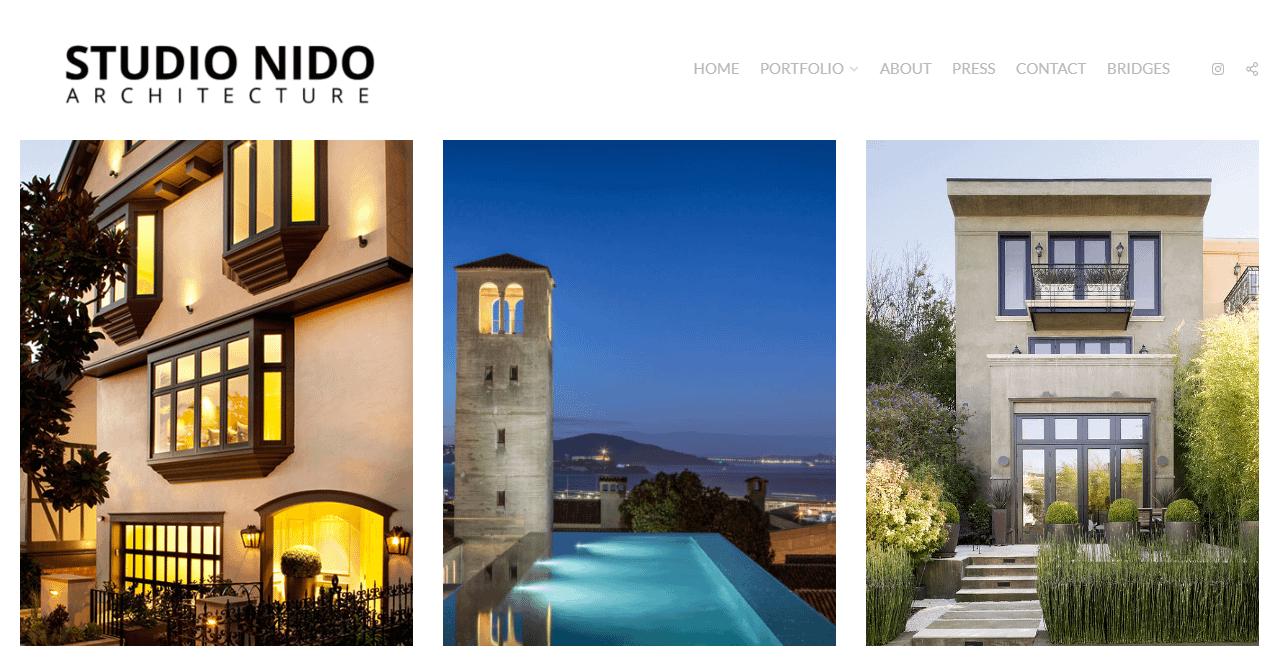 O Studio Nido é um dos melhores exemplos de sites minimalistas de um portfólio de arquitetura.