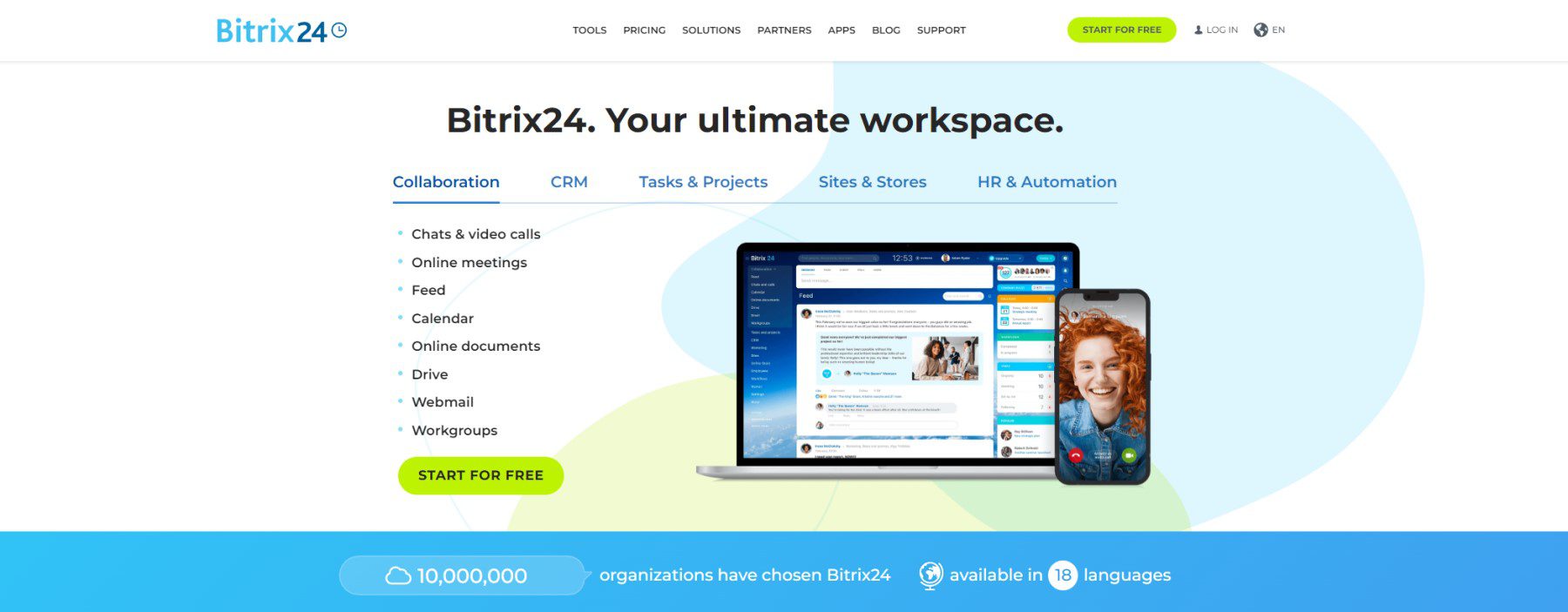 Vizualizarea paginii de pornire Bitrix24 CRM