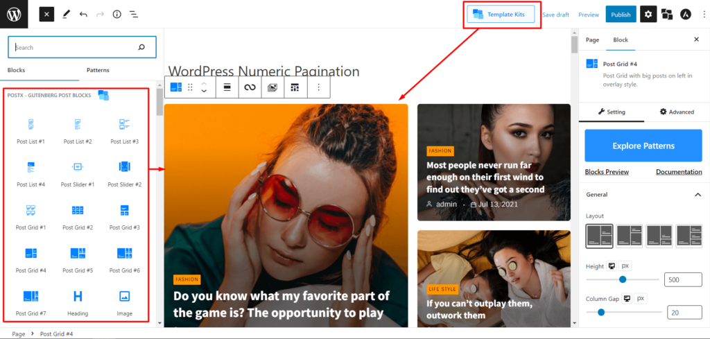 Jak dodać numeryczną paginację WordPress 4 Adding Blocks or Importing in New Page