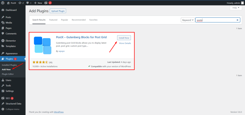 Jak dodać numeryczną paginację WordPress 2 Install PostX