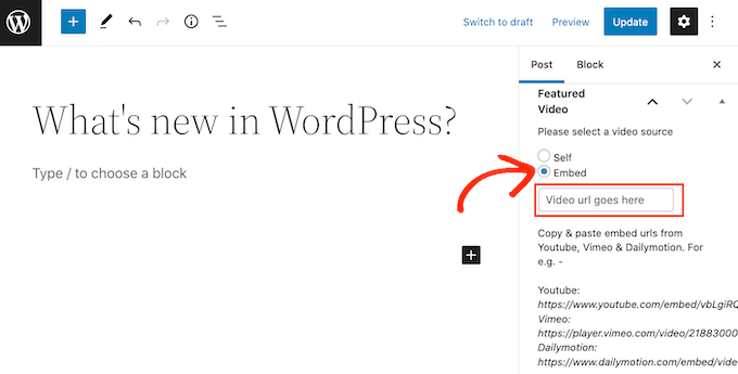 إضافة صورة مصغرة لفيديو مميز في محرر منشورات WordPress
