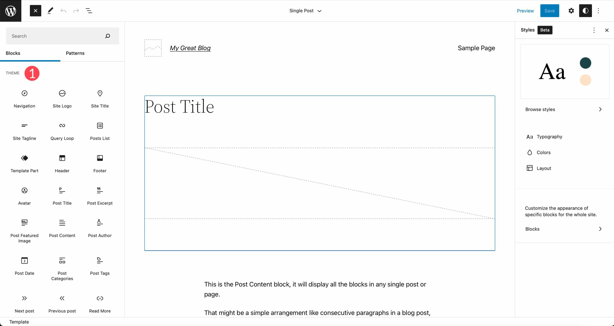 Blocos de temas de edição de sites completos WordPress