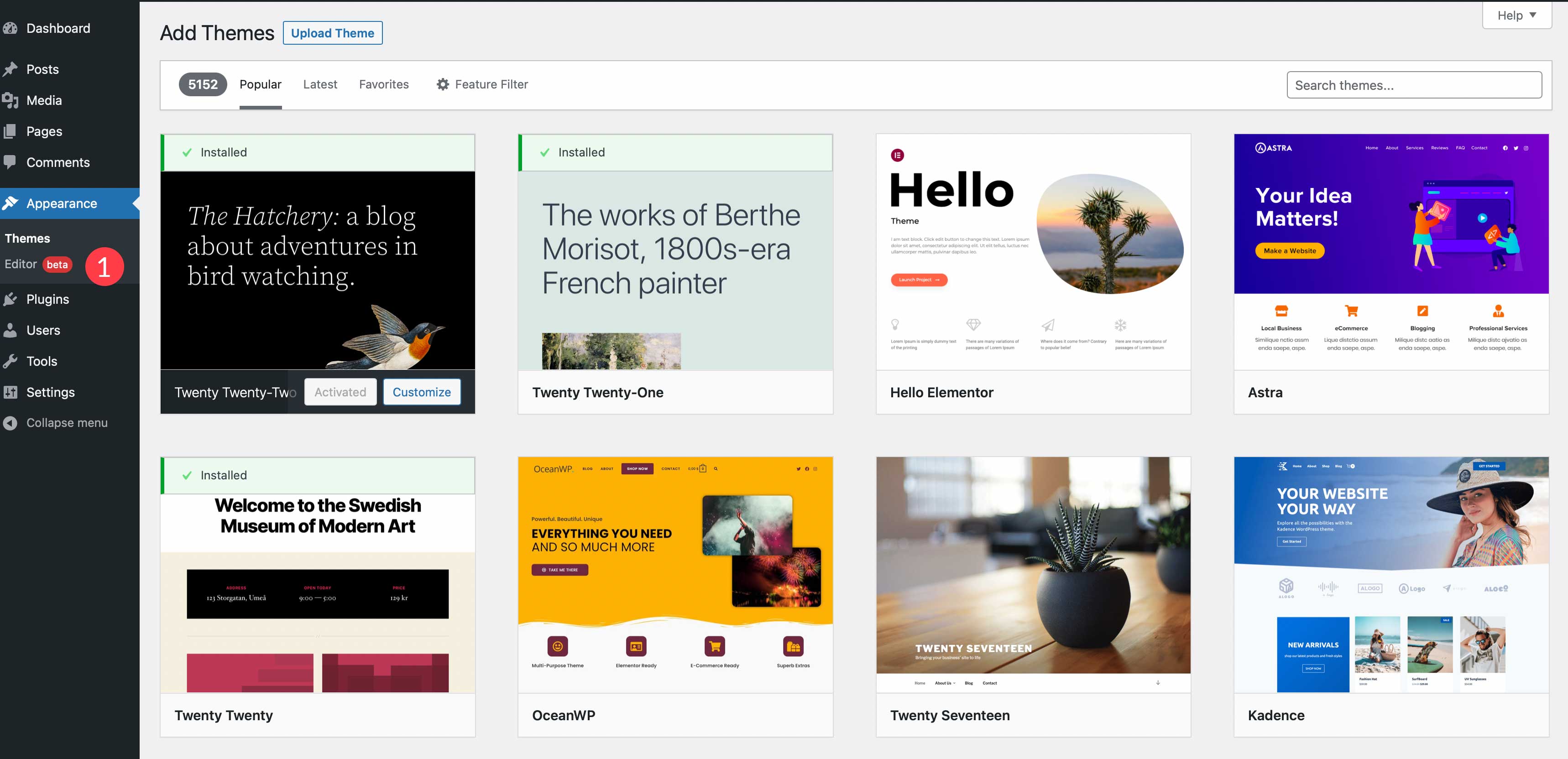 Editor de sites WordPress