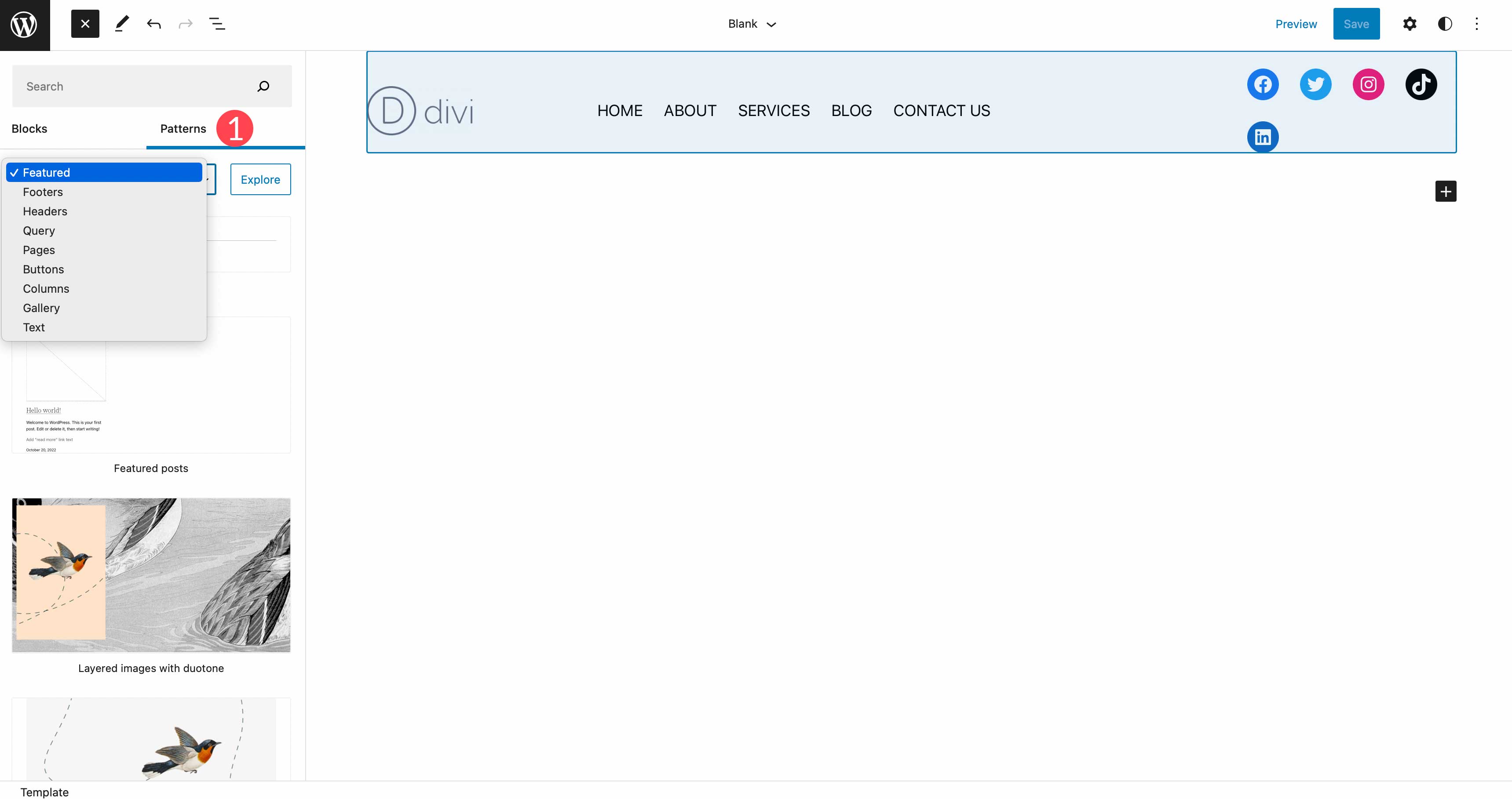 padrões de bloco de edição de site completo