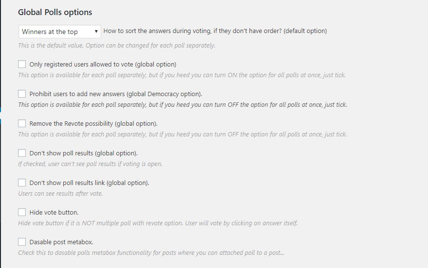 Optionen für globale Umfragen