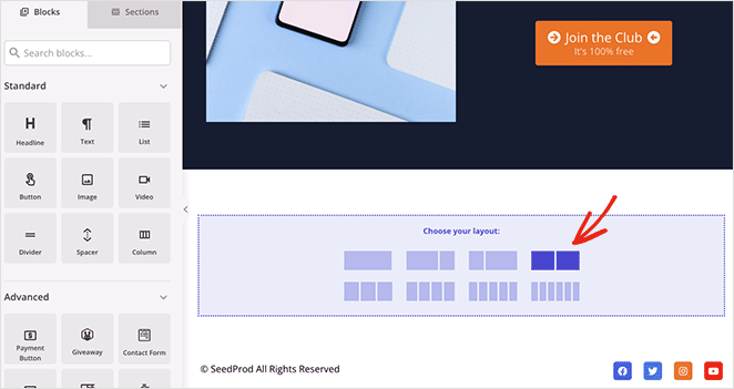เค้าโครงคอลัมน์ใหม่ - SeedProd Add a 2-column layout