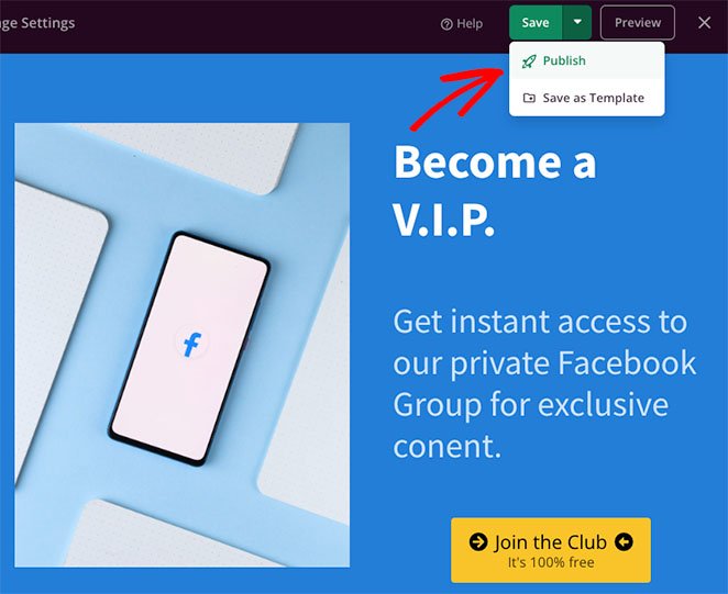 เพจเผยแพร่ - SeedProd Publish your landing page
