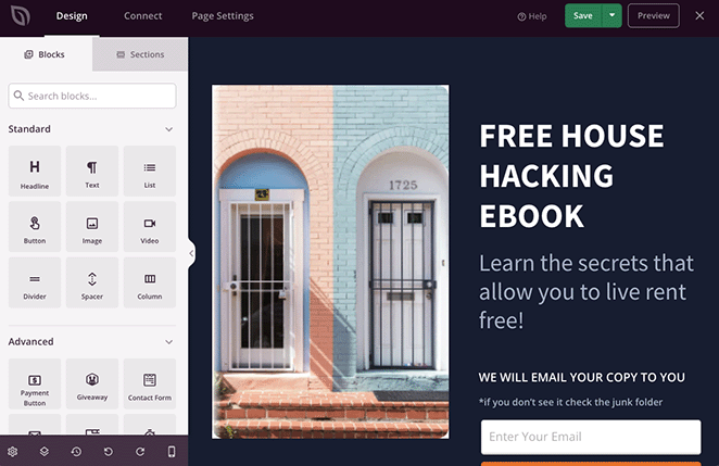 เครื่องมือสร้างหน้า Landing Page - SeedProd Landing page builder interface