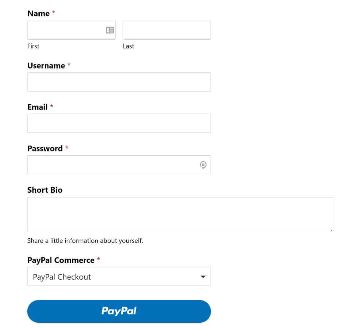 user registration form with paypal