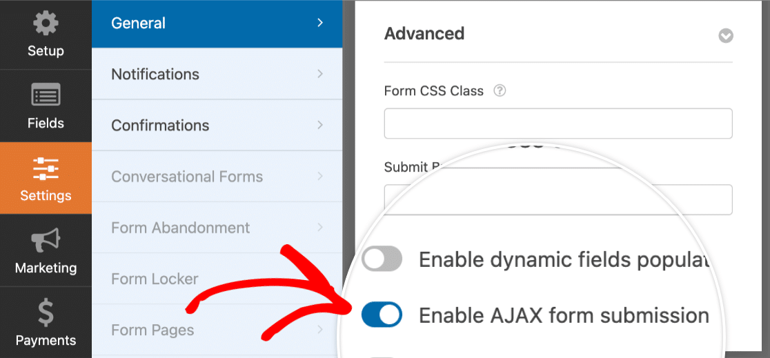 enable ajax form submission