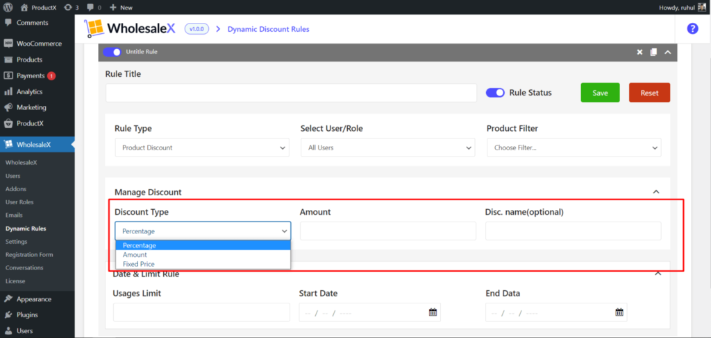 WholesaleX(B2B+B2C) 12에서 사용자 역할별로 WooCommerce 가격을 설정하는 방법 WholesaleX Managing Discounts