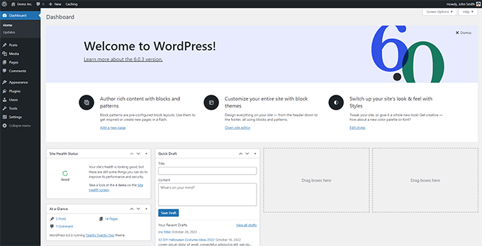 Área de administração do WordPress
