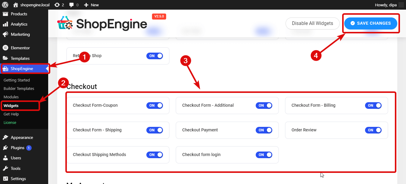 เปิดใช้งานวิดเจ็ตการชำระเงินแบบหลายขั้นตอนของ WooCommerce โดย ShopEngine