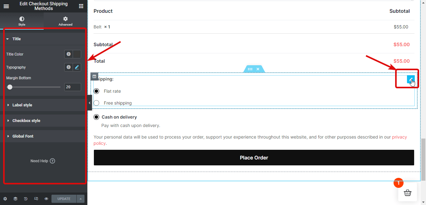 ปรับแต่งวิดเจ็ตวิธีการจัดส่งของ WooCommerce หน้าชำระเงินแบบหลายขั้นตอน