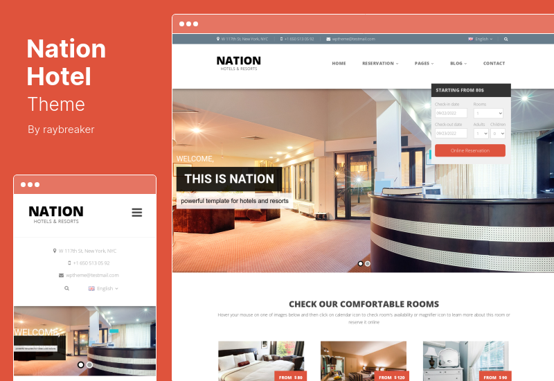 Nation Hotel Theme - ธีม WordPress ของโรงแรมและรีสอร์ทที่ตอบสนอง