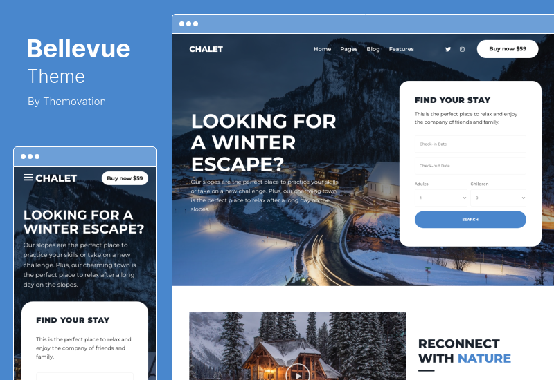 Bellevue Theme - ธีม WordPress ปฏิทินการจองโรงแรมที่พักและอาหารเช้า