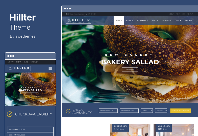 Hillter Theme - ตอบสนองการจองโรงแรมสำหรับธีม WordPress