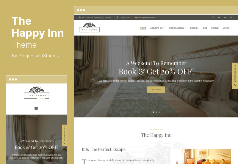 The Happy Inn Theme - ธีม WordPress โรงแรมที่พักและอาหารเช้า