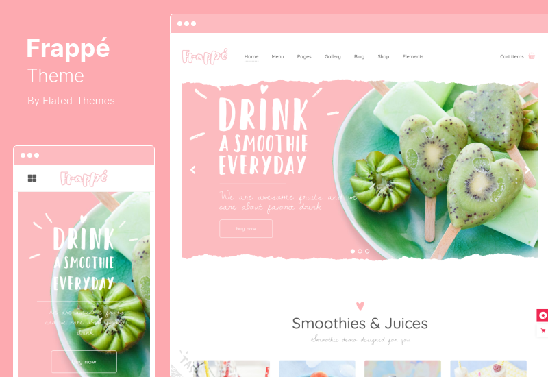 Frappe Theme - スムージー、ジュースバー、オーガニックフードの WordPress テーマ