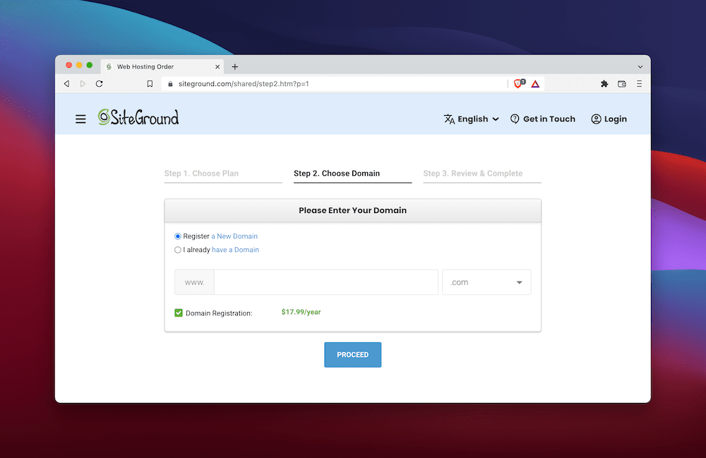 วิธีติดตั้ง WordPress บน SiteGround ขั้นตอนที่สาม: เลือกชื่อโดเมน