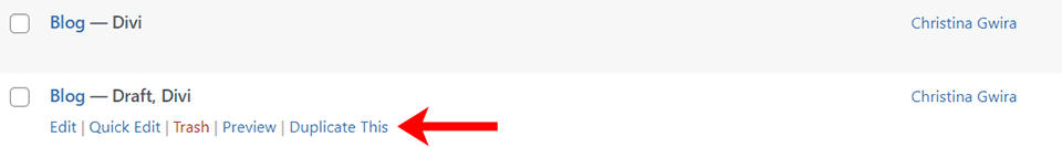 Verwenden der neu hinzugefügten Duplicate This-Schaltfläche aus dem gerade installierten Plugin