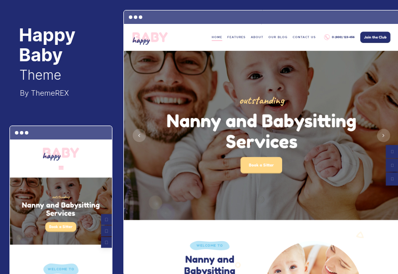 Happy Baby Theme - Tema de WordPress para servicios de niñera y cuidado de niños para niños