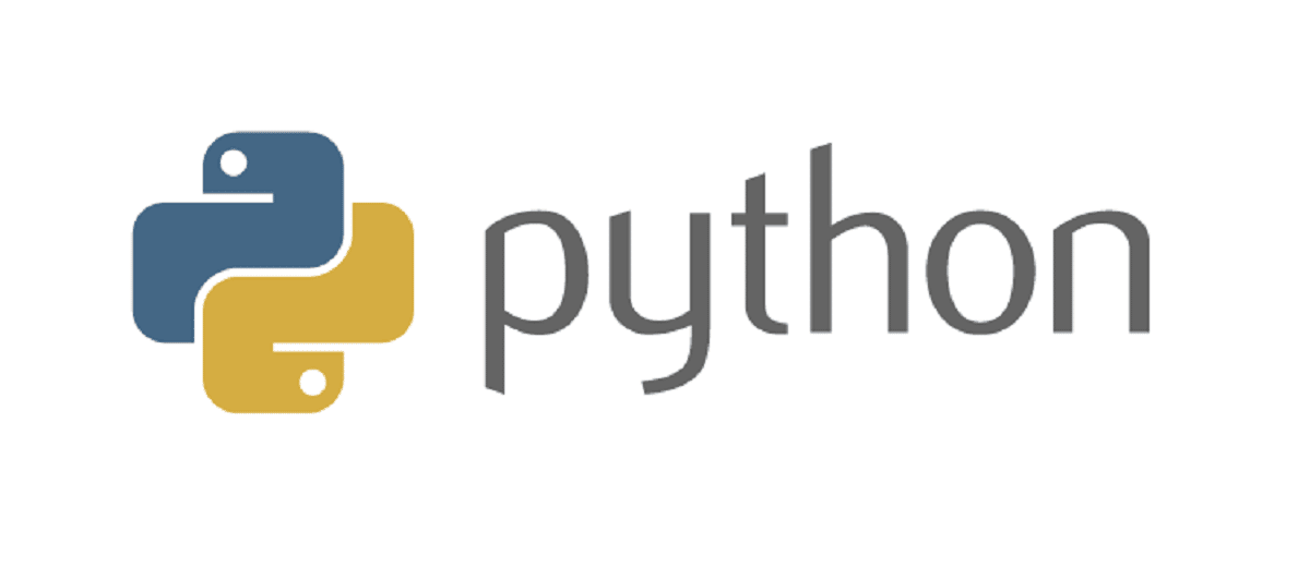 شعار لغة برمجة Python واسم Python على الجانب الأيمن من الشعار.