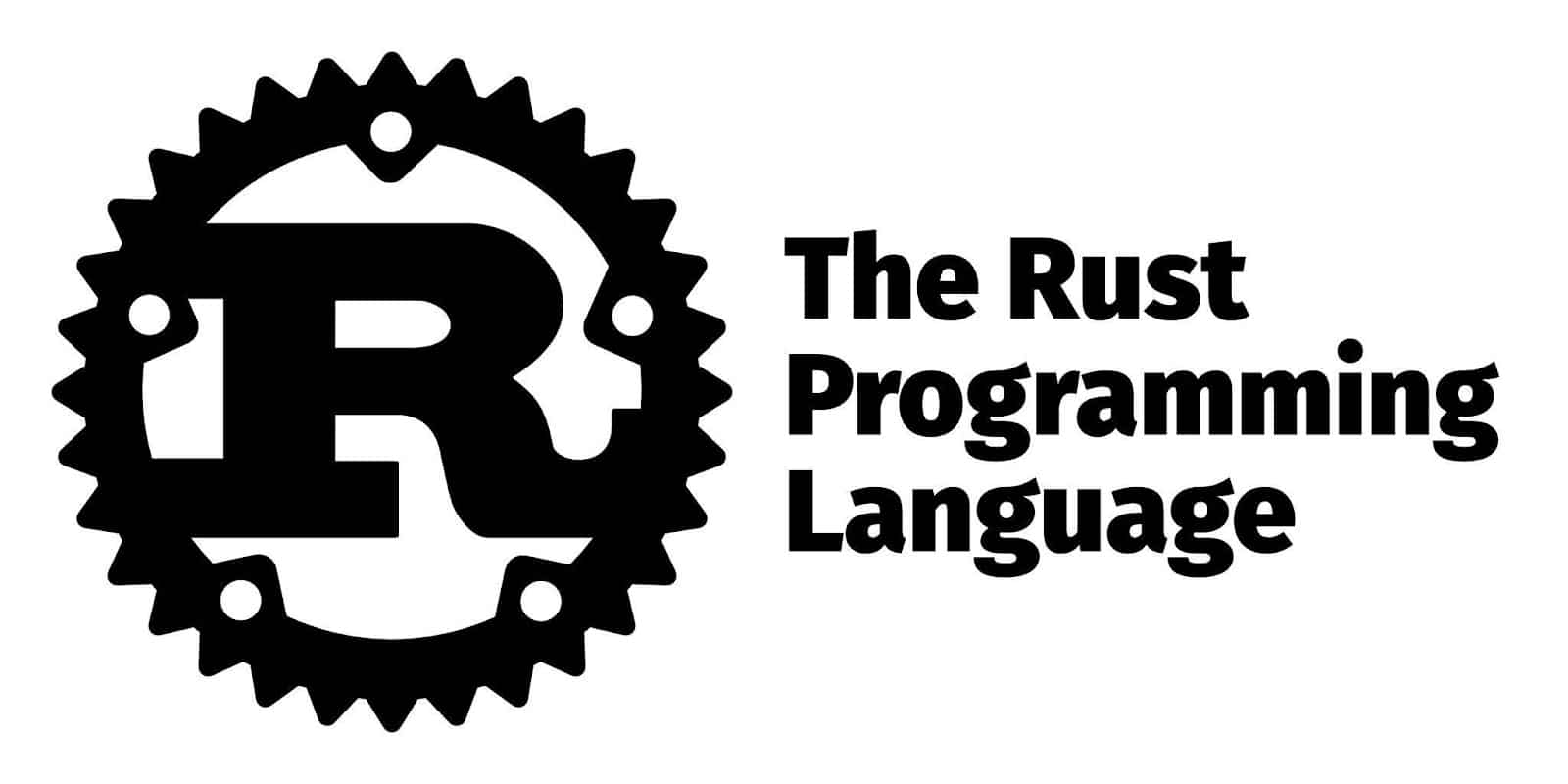 شعار Rust مع الاسم بأحرف غامقة إلى اليمين على الصورة.