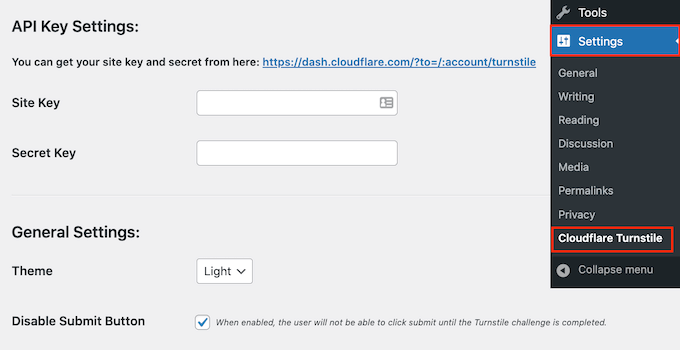 Adăugarea unei chei de site și a unei chei secrete la un site web WordPress