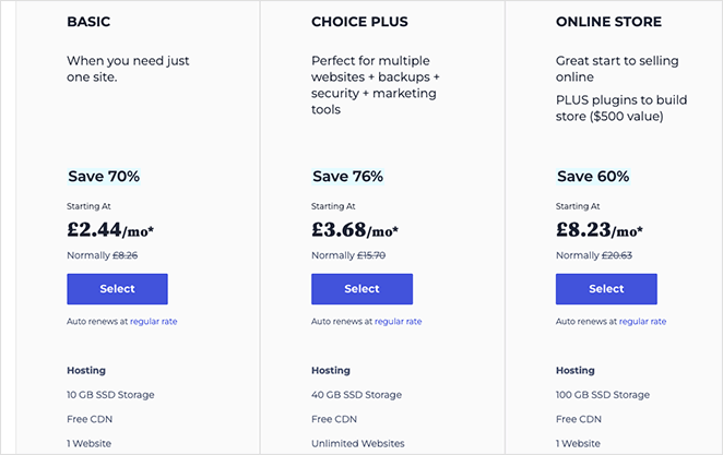 prețuri bluehost - SeedProd Bluehost pricing